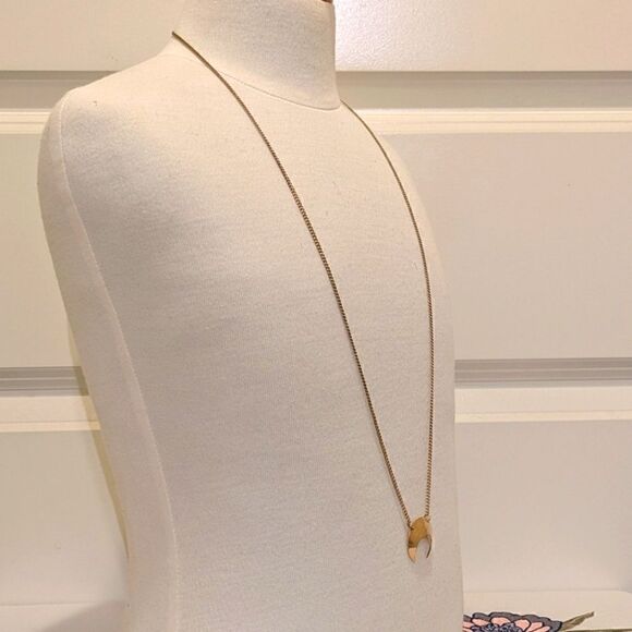 Hand-Hammered Brass 31" Upside Down Moon Necklace - Picture 3 of 7